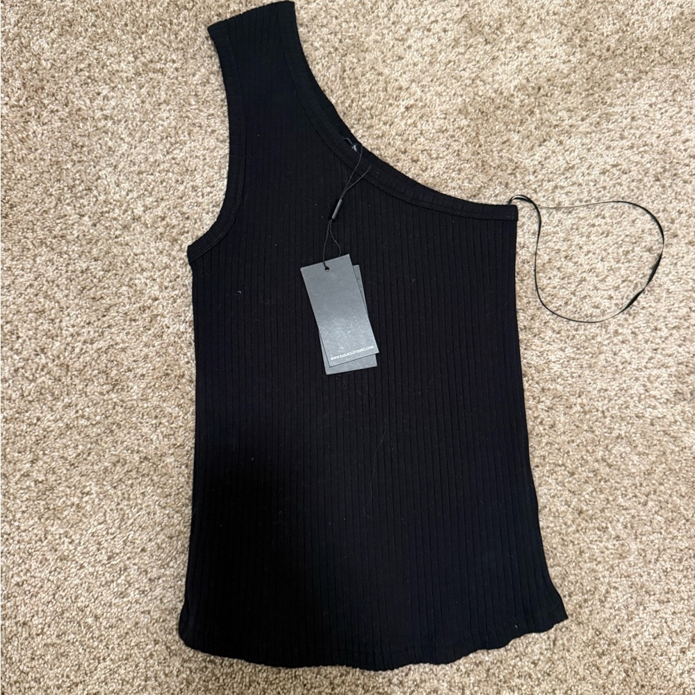 Black Rails One-Shoulder Ribbed Top